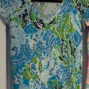 Lilly Pulitzer Blue and Green Leaf Print Top